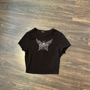 shein rhinestone butterfly top